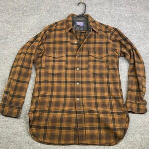 Pendleton Vintage Wool Flannel Shirt Mens 16.5 Brown Black Plaid Board Shirt